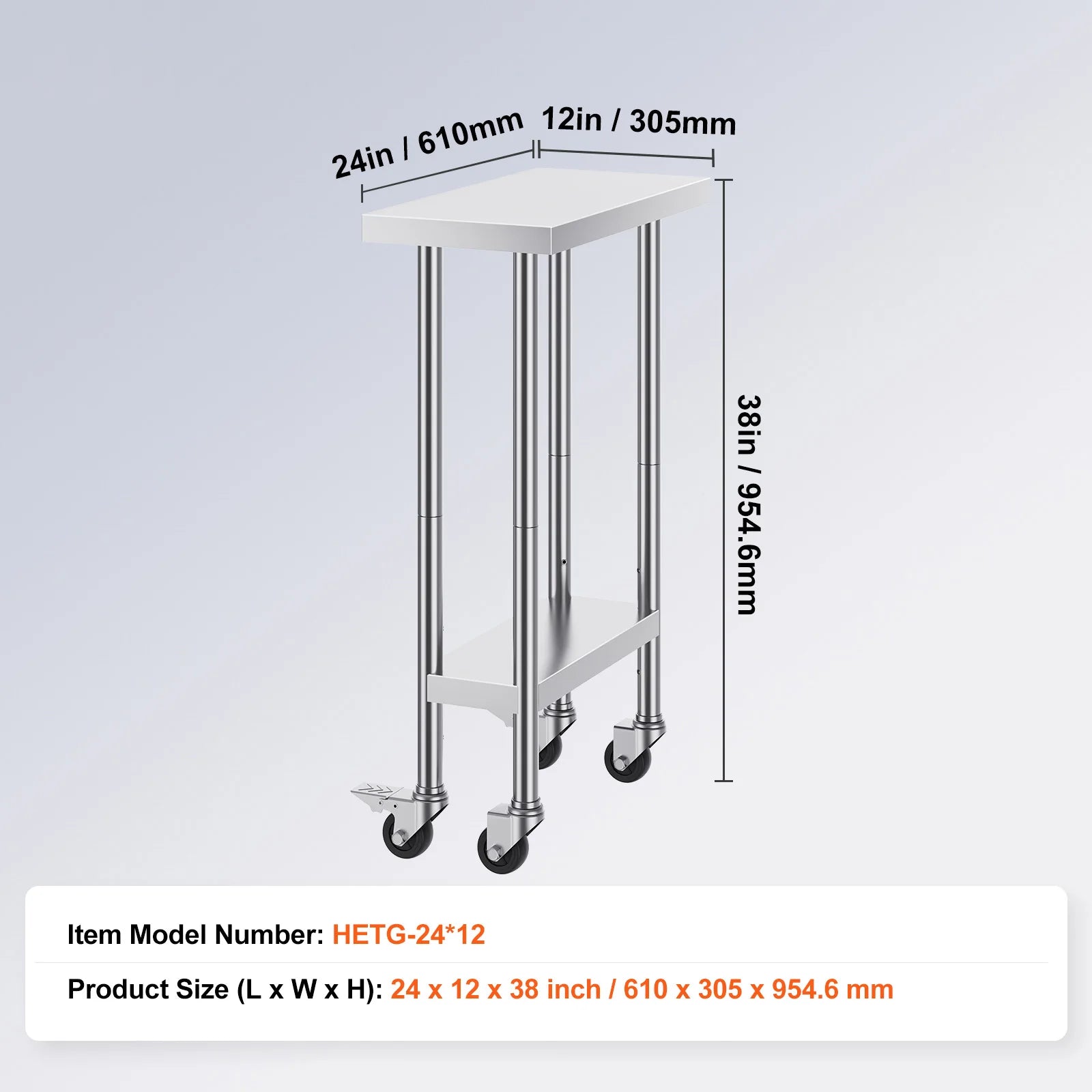 Stainless Steel Work Table with Wheels & Adjustable Shelves