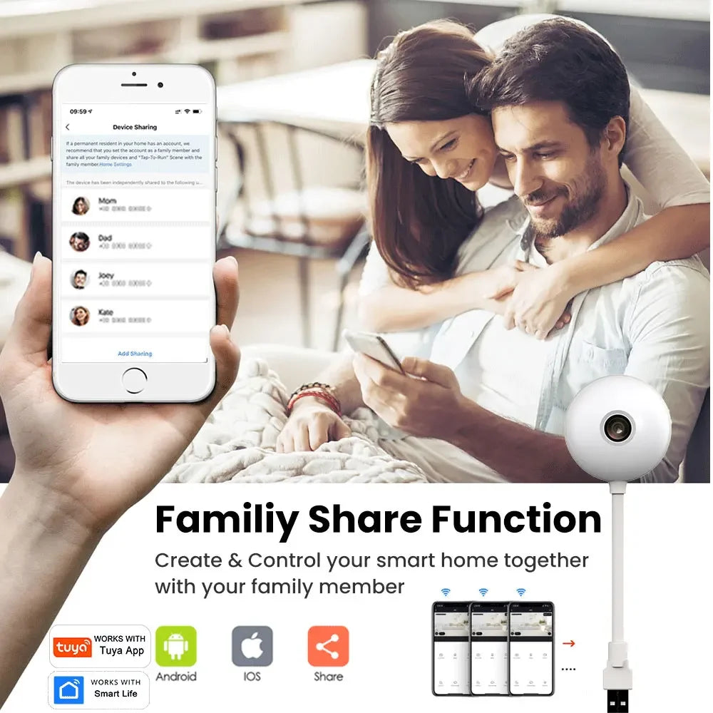 Tuya 5MP Mini WiFi Camera Indoor 2K Security Camera for Baby Monitor Wireless USB Plug IP Surveillance AI Auto Tracking Babe Cam