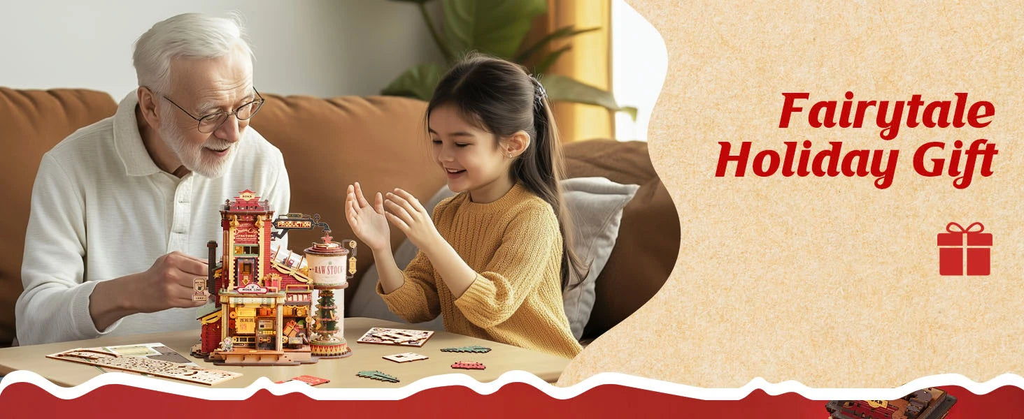 Robotime Rokr Scatola Musicale in Legno Sogno di Natale Regalo Fabbrica Puzzle 3D