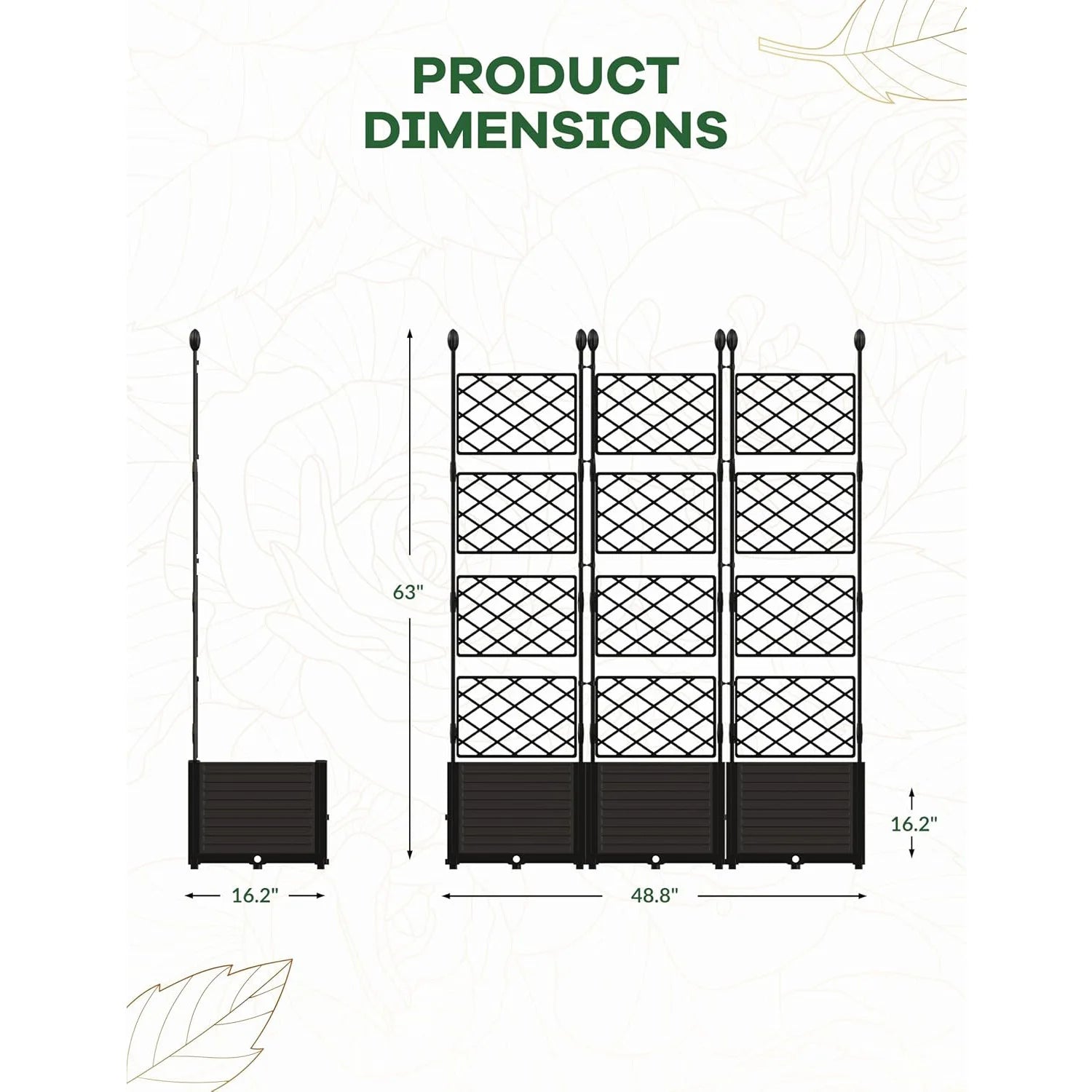3-Piece Raised Planter Box with Trellis for Climbing Plants