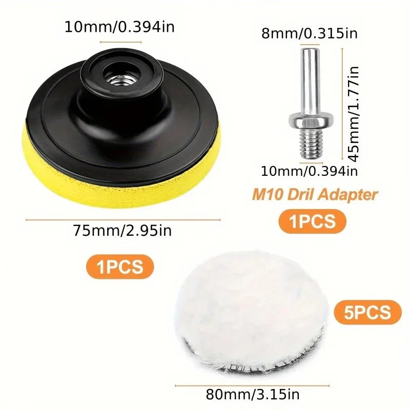 Wool Polishing Pads Kit, 7/18Pcs 3 Inch Buffing Pads with Drill Adapter and Backing Plate, for Car Polishing, Waxing