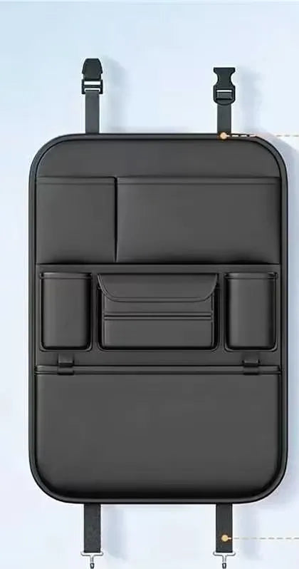 6-Pocket Car Seat Back Storage Bag Wear-Resistant Car Backseat Organizer Tissue/Cup Holder Waterproof Anti-Kick Pad