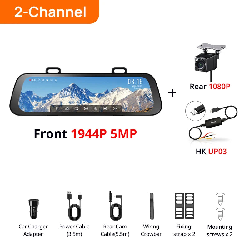 70mai Rearview Dash Cam S500 9.35'' Touch Screen 70mai S500 Car DVR 3K Super Capacitor Dual-Channel HDR Voice Control 24H Park