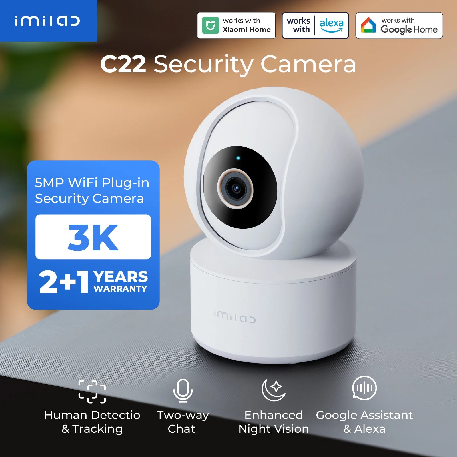 Caméra de surveillance bébé intérieure IMILAB 3K avec suivi à 360° et audio