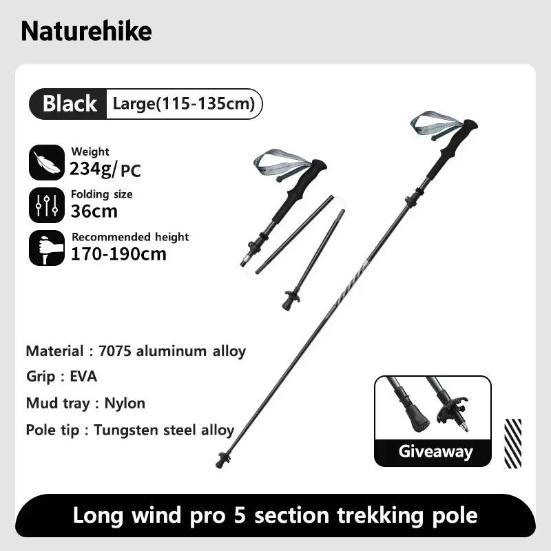 Carbon Fiber Trekking Poles Adjustable 103–135cm Ultralight Hiking Sticks