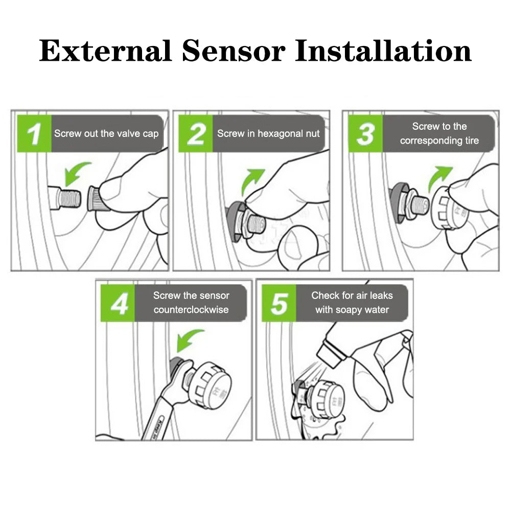 Solar TPMS Tire Pressure Monitoring System with External Sensors