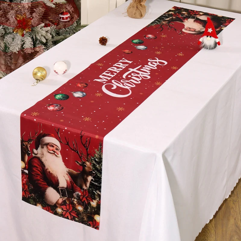 Vintage Christmas Table Runner Retro Santa Claus Table Cover Christmas Decorations For Home 2025 Navidad Noel Gift New Year 2026