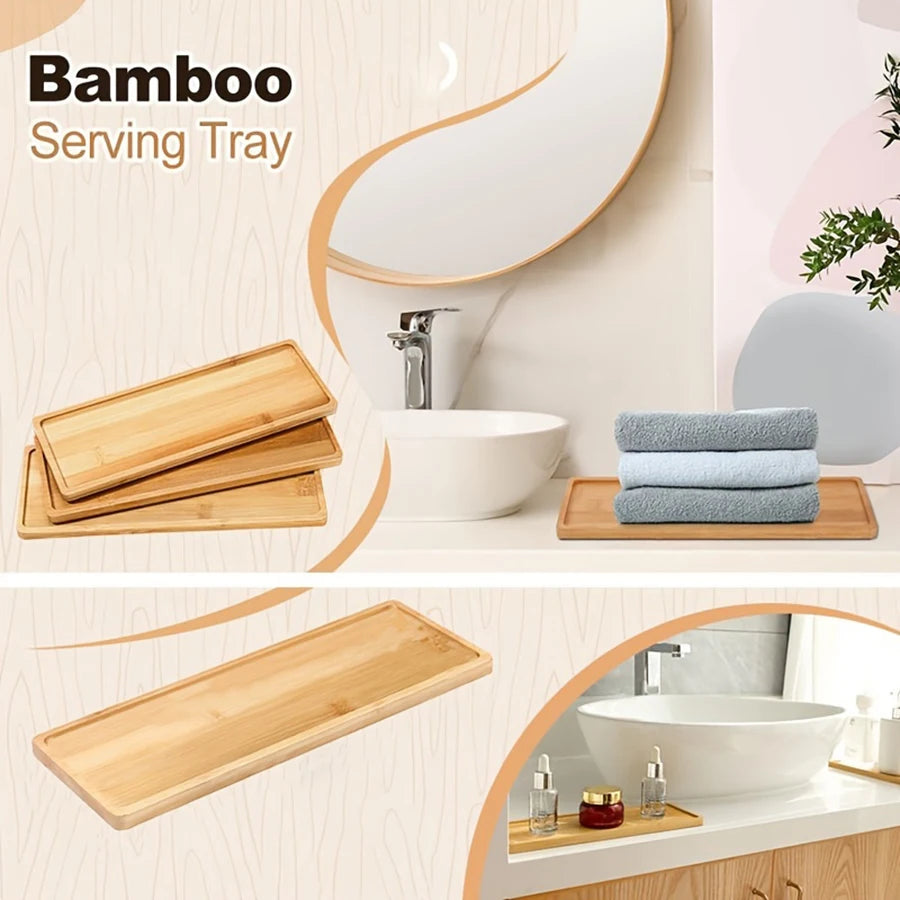 Bamboo Bathroom Tray for Vanity and Countertop, 1 to 3 Pieces