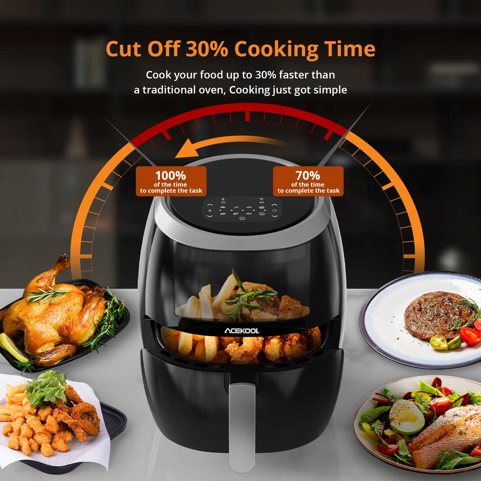 Air Fryer 8QT Oilless Cooker with Viewing Window and Digital Presets