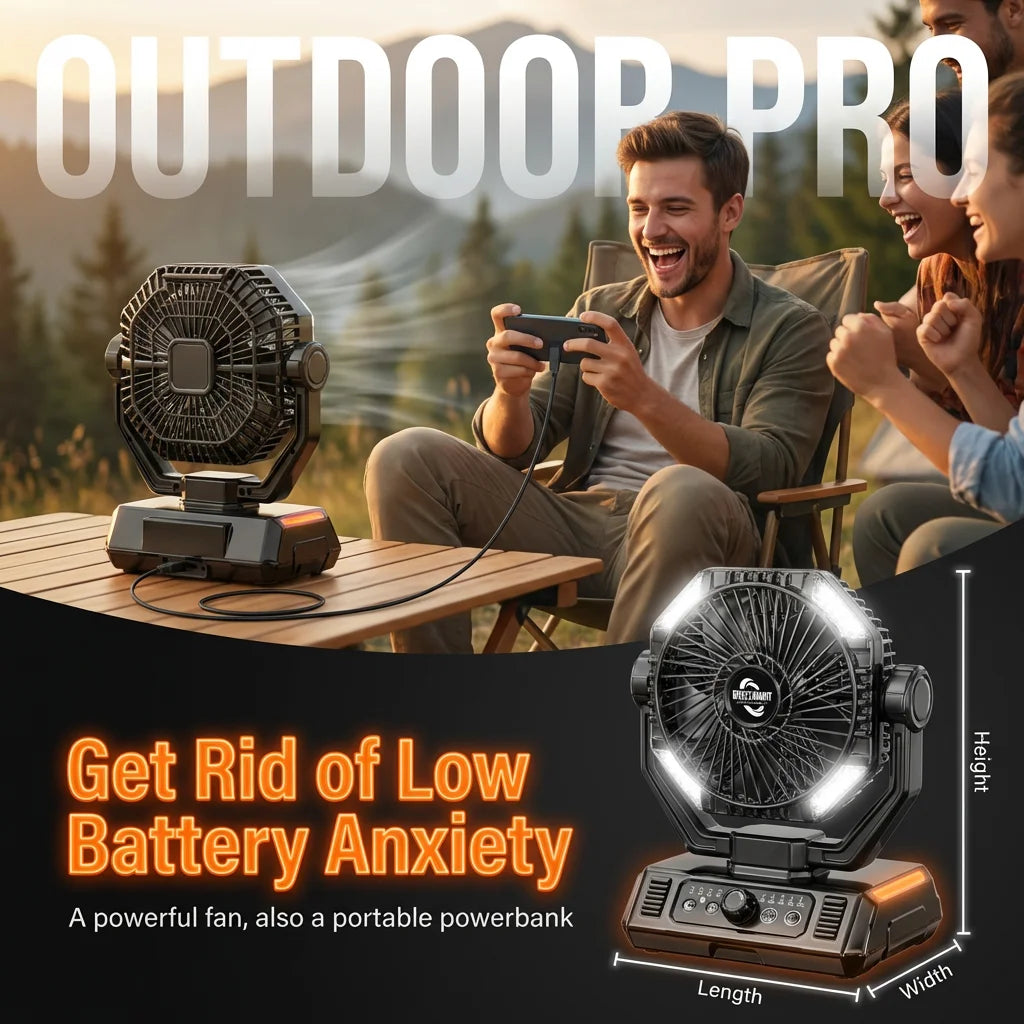 coldSky 20000mAh Camping Fan with 4 LED Lights and Remote Control 8 Speed Adjustable Rechargeable Outdoor Fan for Tent Fishing