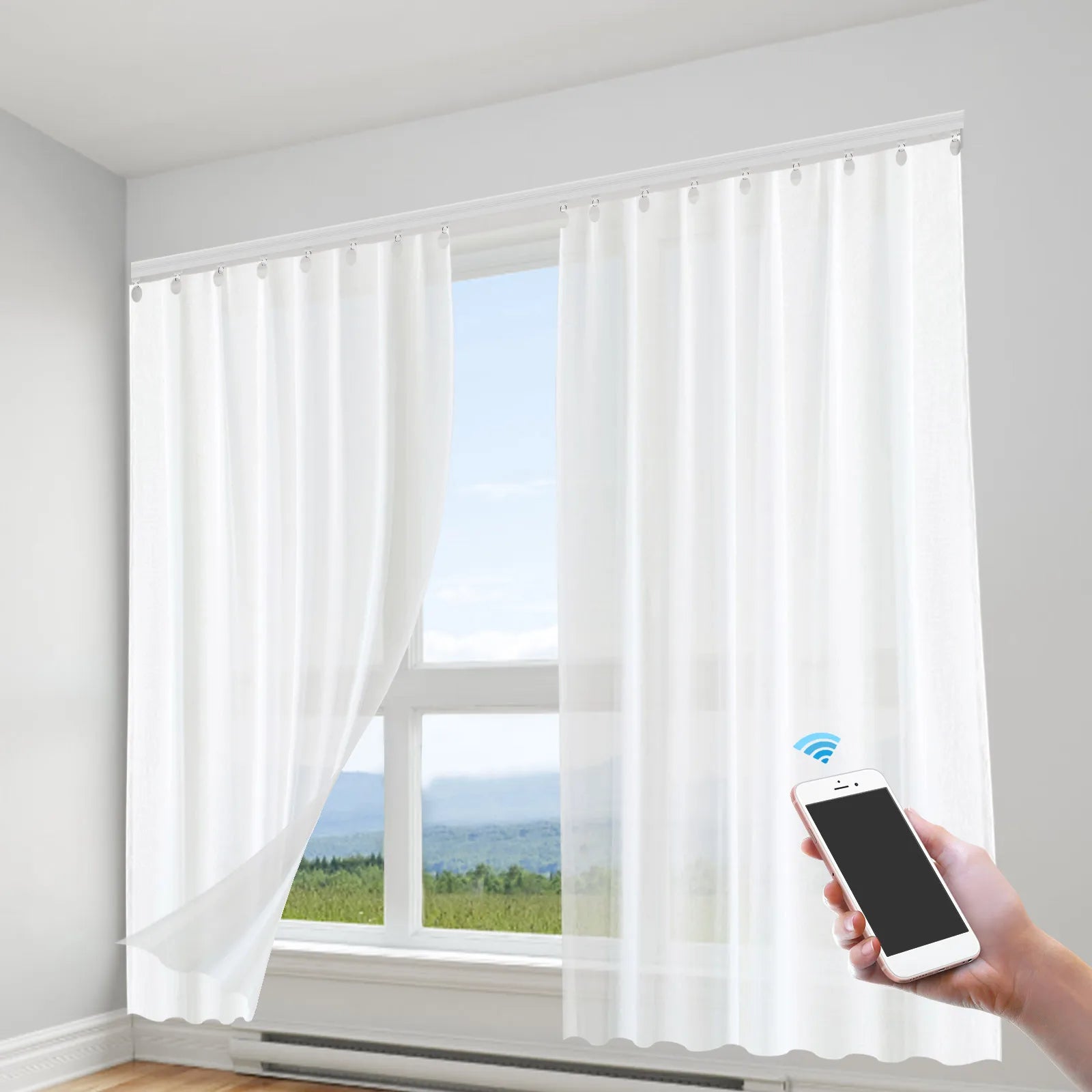 Smart Motorized Curtain Track with Remote, Timer & Quiet 13ft Rail