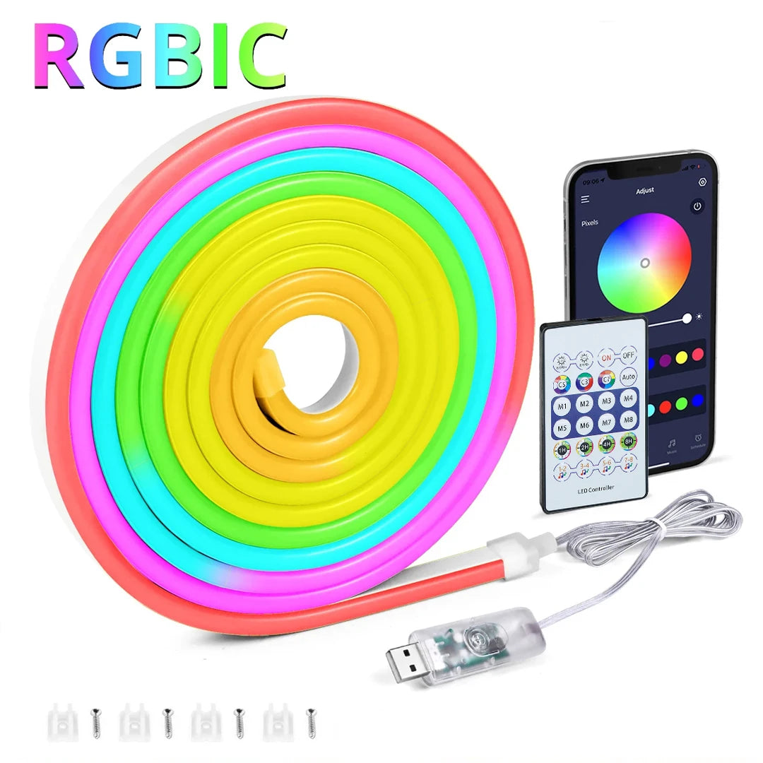 Tira de luz estilo neón RGBIC USB de 5 V