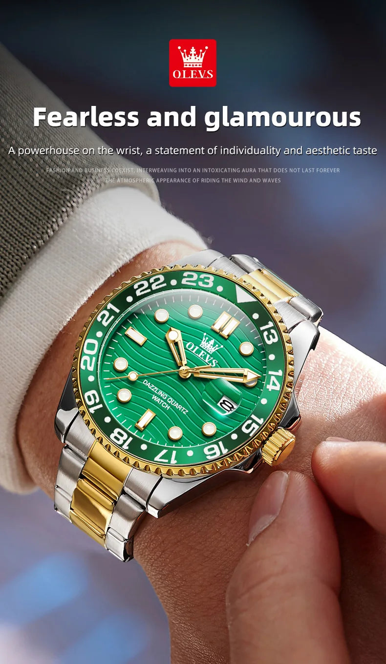 OLEVS New Quartz Watch for Men Stainlss Steel Strap Diving Series Colorful Bezel Fashion Luxury Brand Original Men's Wristwatch