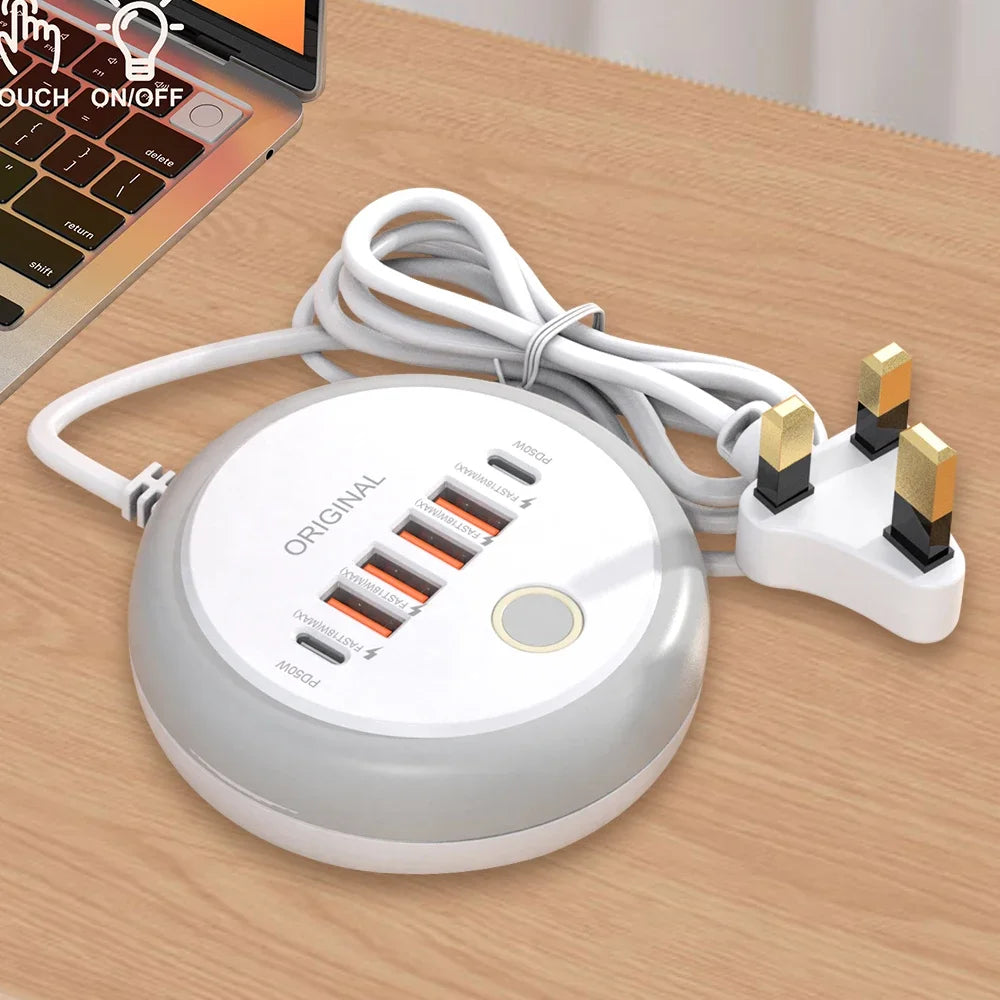 Nabíjačka USB so šiestimi portmi a dotykovým nočným svetlom