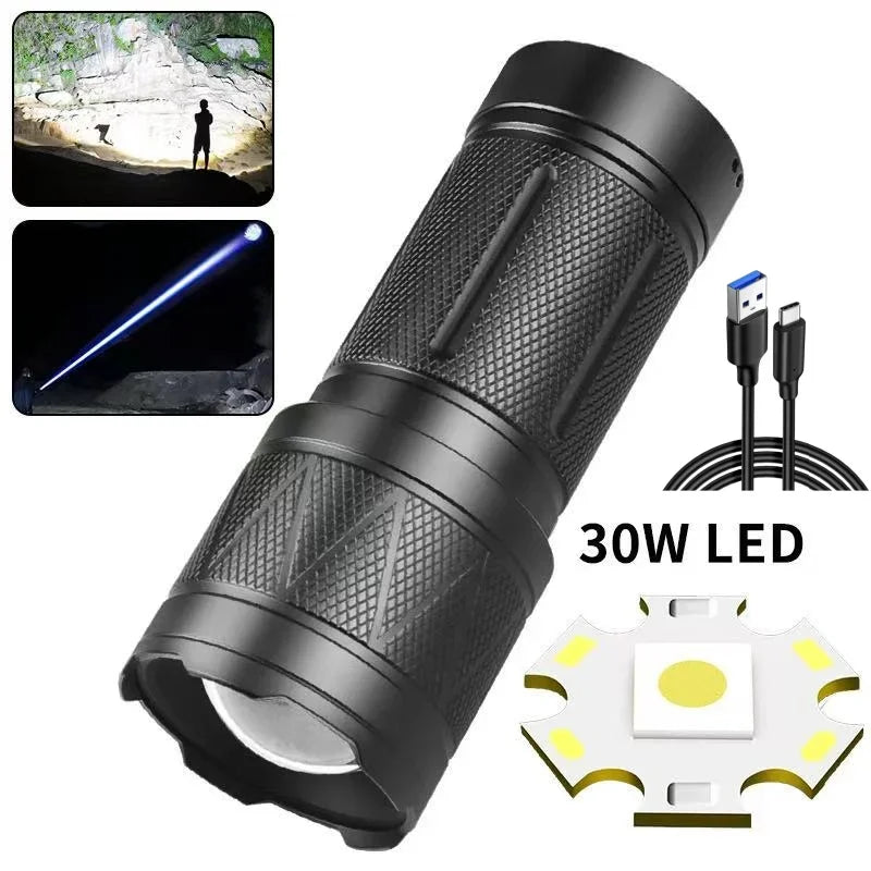LED Handheld Flashlight Ultra-Bright 50000Lumens 12000mAh Rechargeable Battery Powerful Torch Zoomable Tactical Lantern