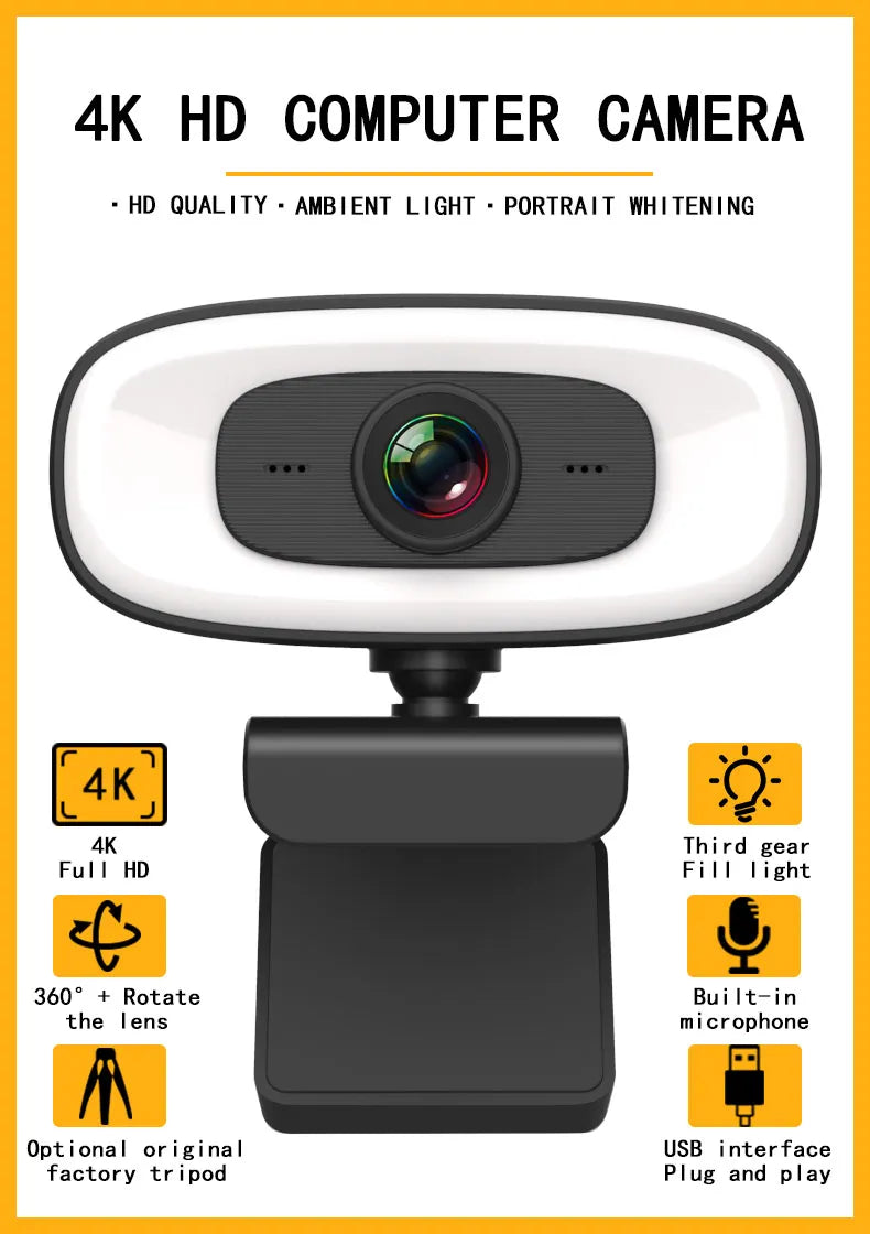 Webcam 4K 1080P Mini Camera 2K Full HD Webcam With Microphone 15-30fps USB Web Cam For Youtube PC Laptop Video Shooting Camera