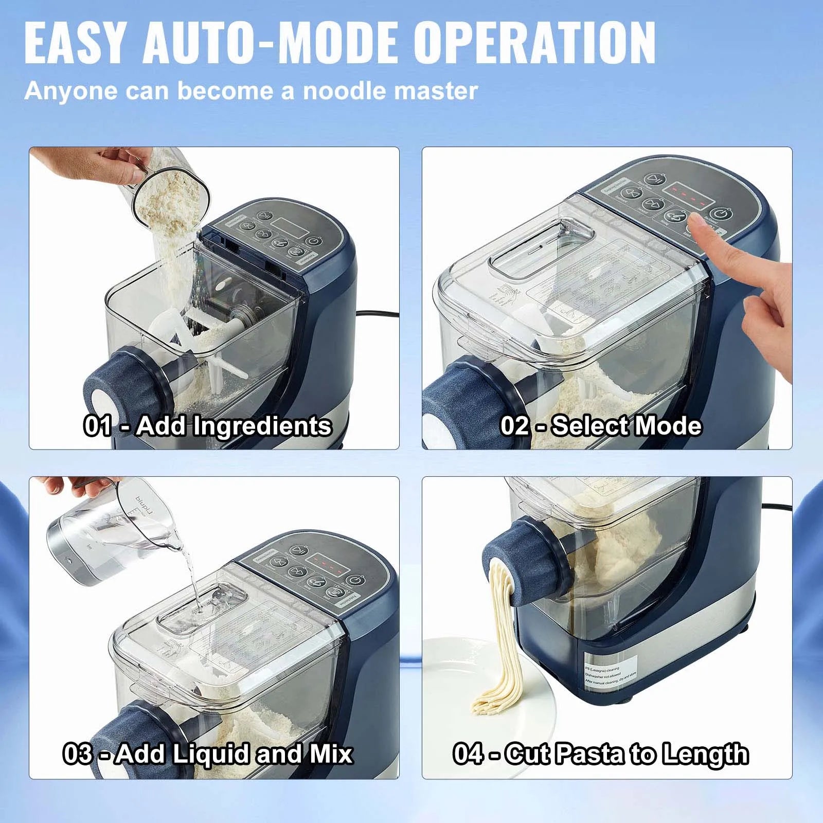 Automatic Electric Pasta Maker with 4 Modes & 500g Capacity