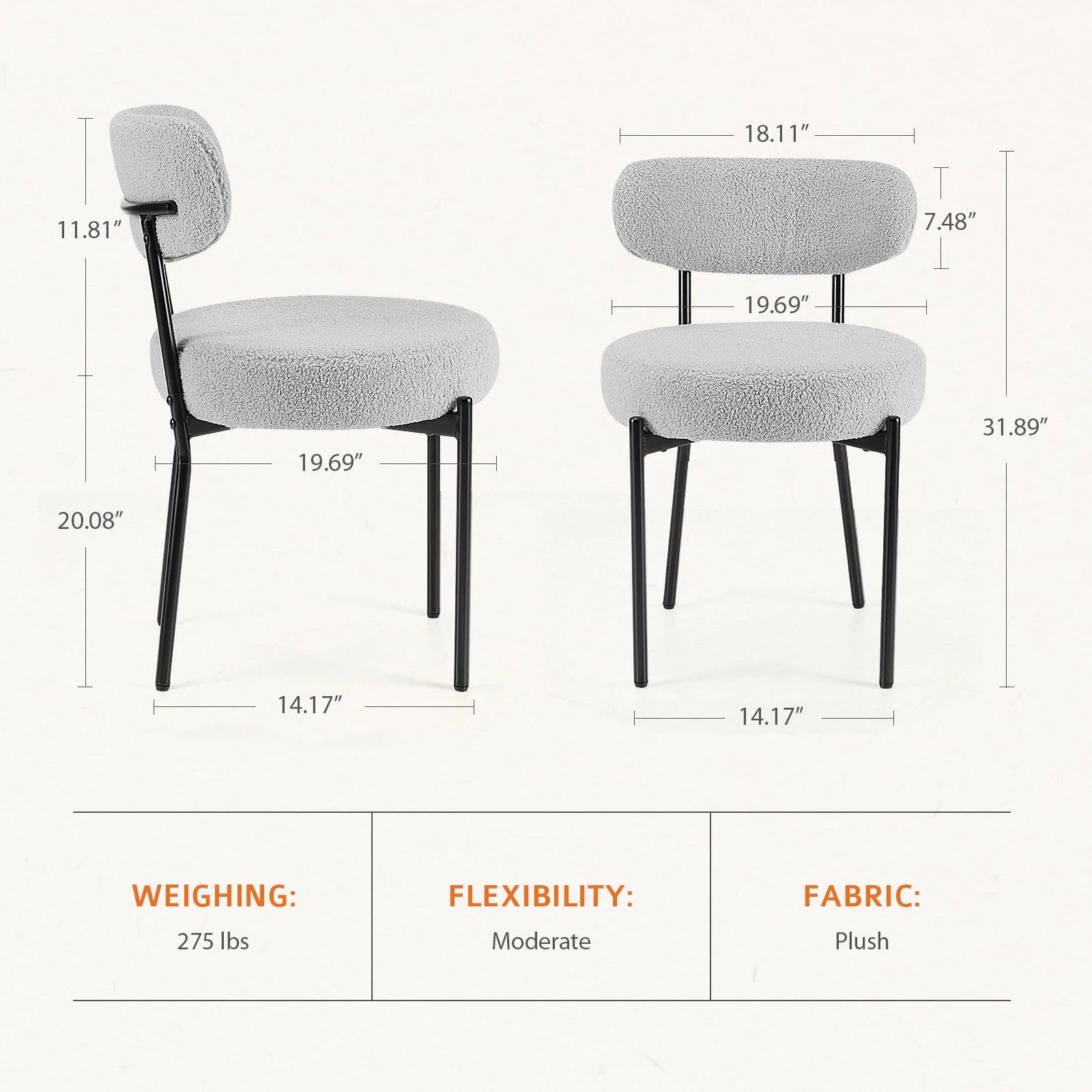 Ergonomic Round Dining Chairs Set of 2 with Cushioned Seat
