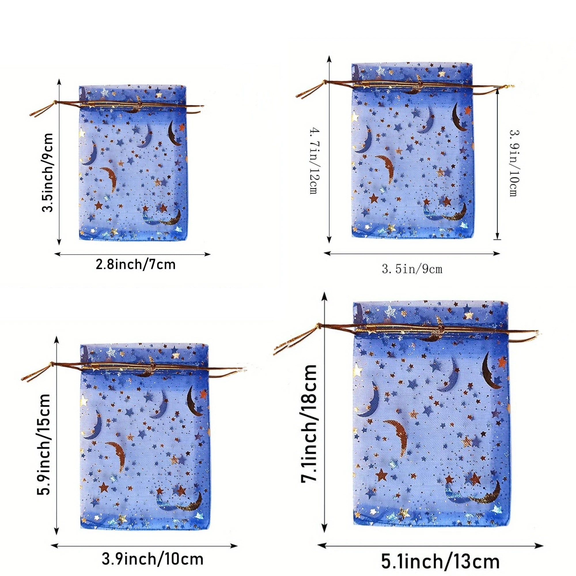 50PCS Moon Stars Drawstring Organza Bags Jewelry Gift Bags Pouches Gold Star Organza Favor Pouches for Christmas Wedding