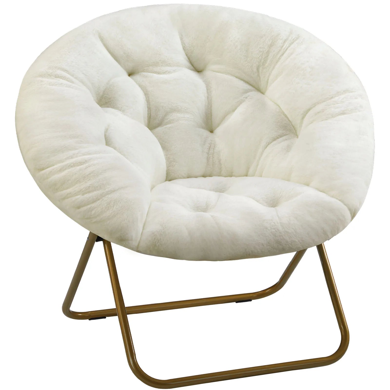 Foldable Faux Fur Saucer Chair with Thick Cushion and Metal Frame