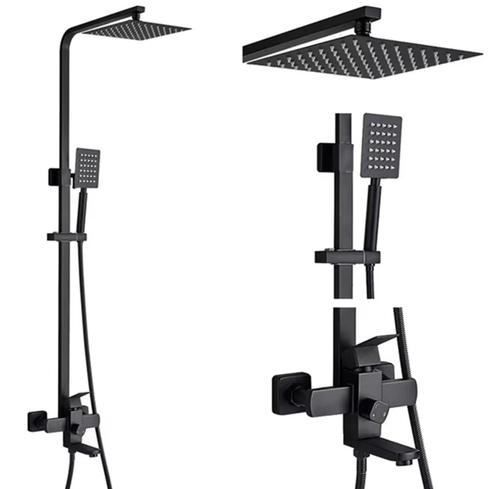 Black Wall Mounted Shower Faucet Set with Swivel Spout