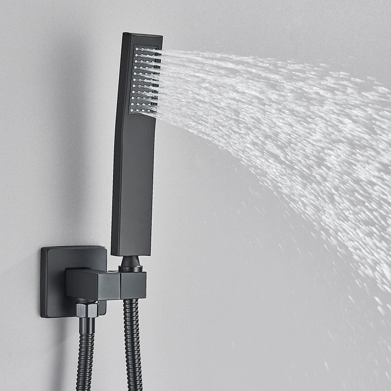 Matte Black Concealed Shower System with Rainfall Head & Tub Spout