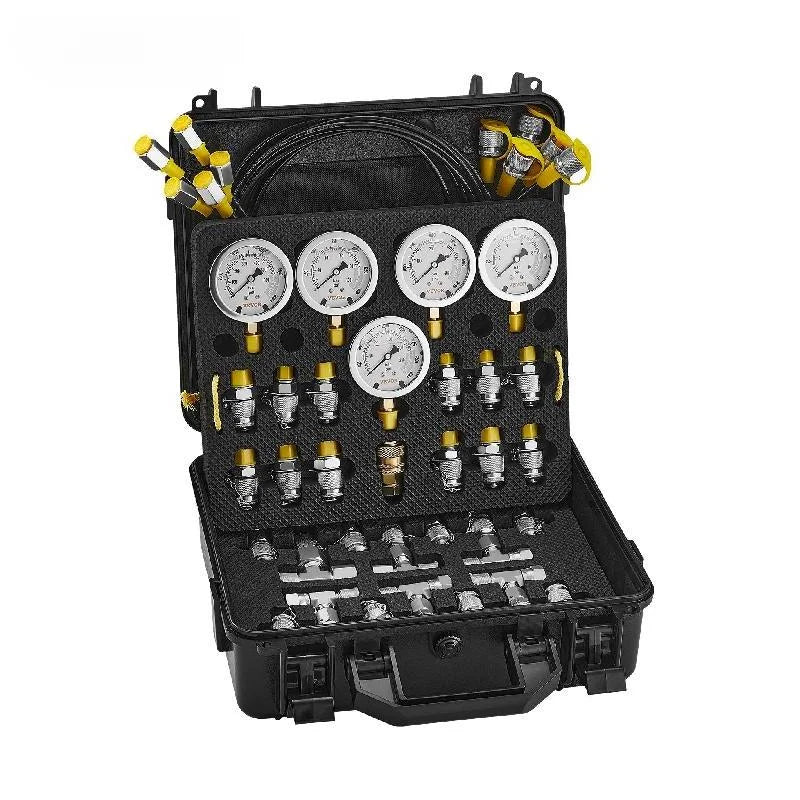 Sada pro testování hydraulického tlaku s 5 manometry a kompletní sadou adaptérů