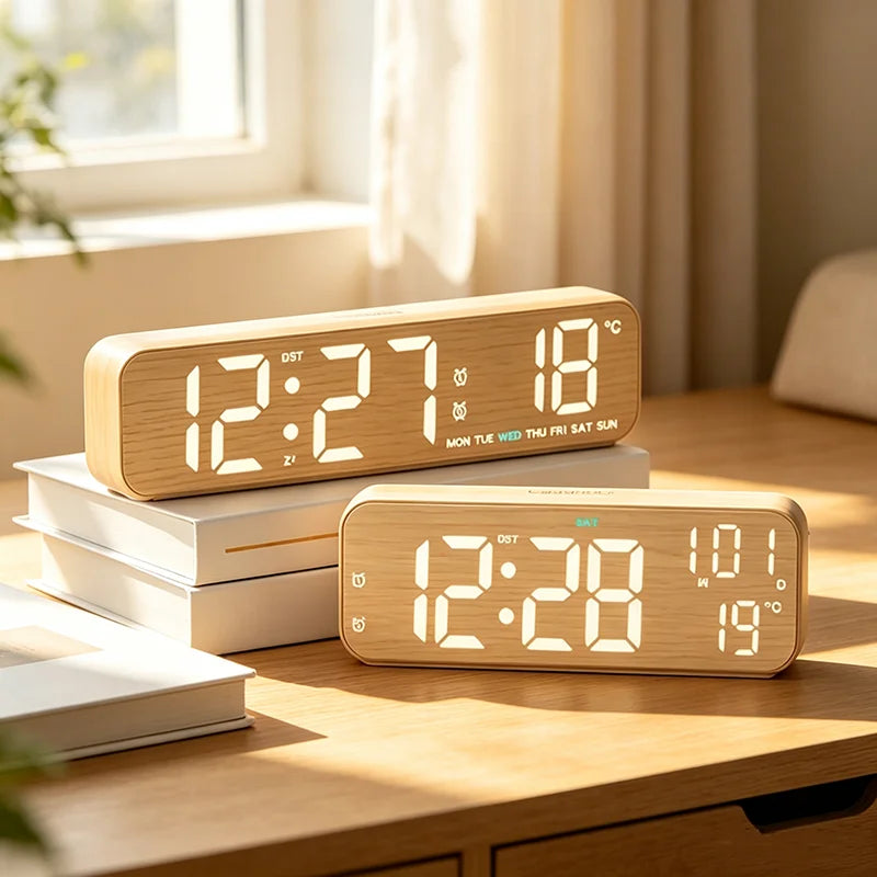Wood-Style Digital Dual Alarm Clock