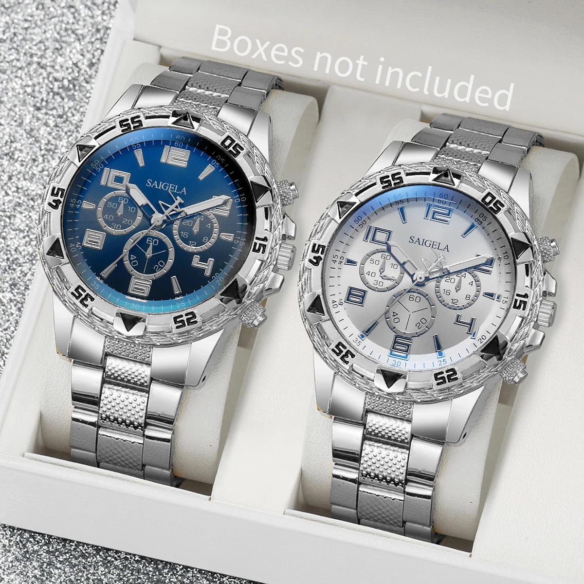 2pcs/set Men Business Watches Fashion Arabic Dial Steel Band Male's Quartz Watch Set (Without Box)