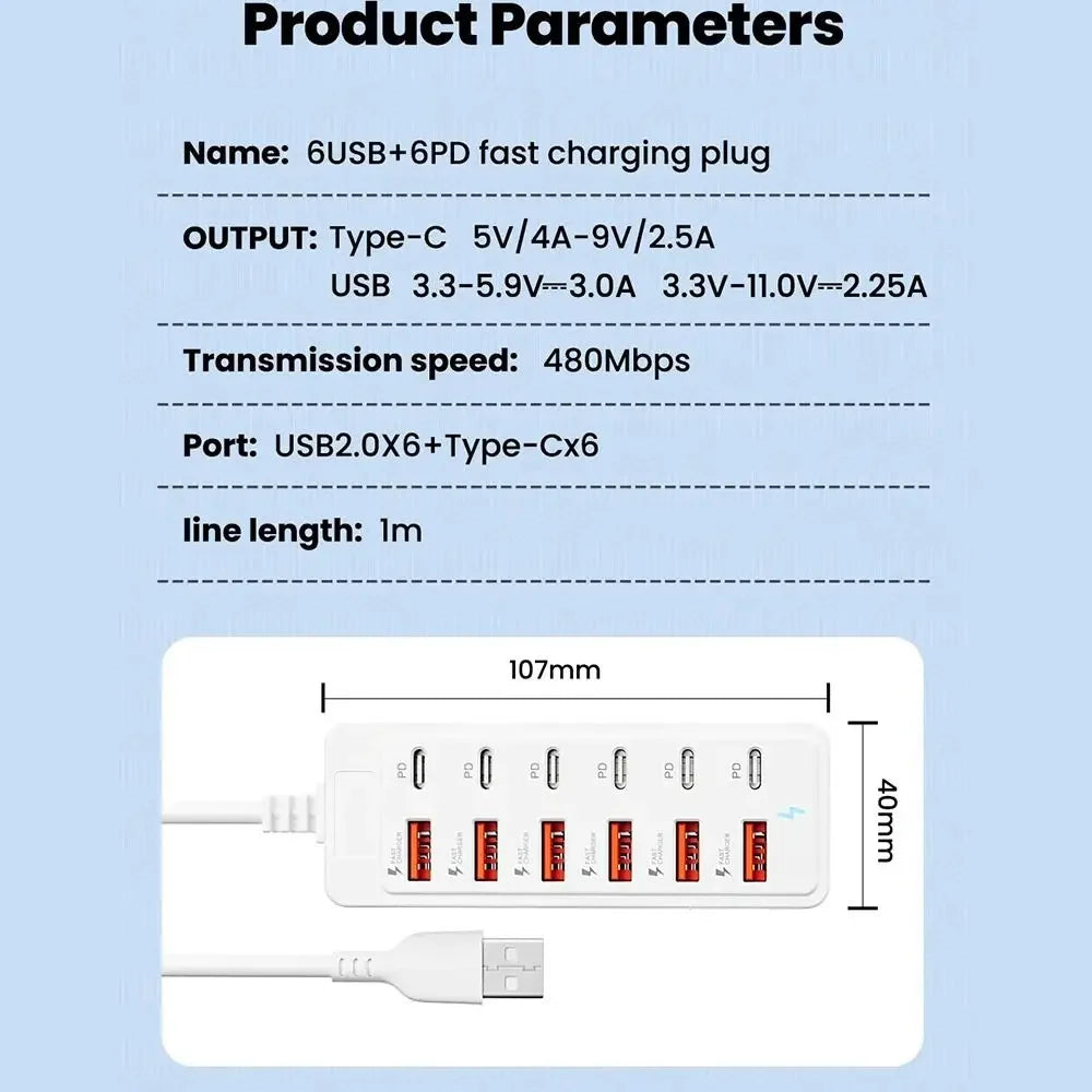 Twelve-Port USB-A and USB-C Desktop Hub