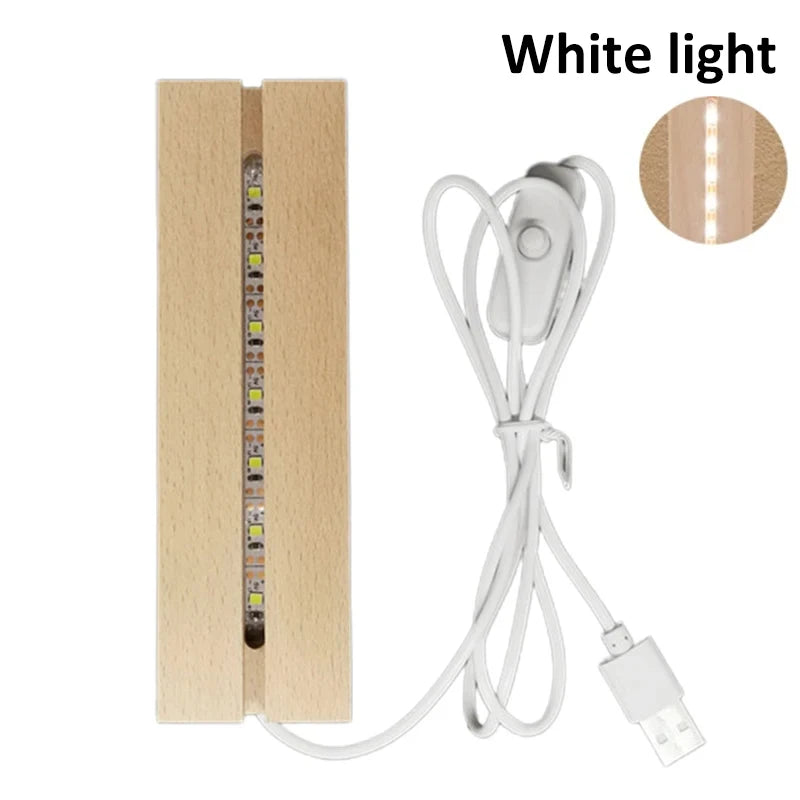 USB LED Wooden Display Base, Light Colour Options