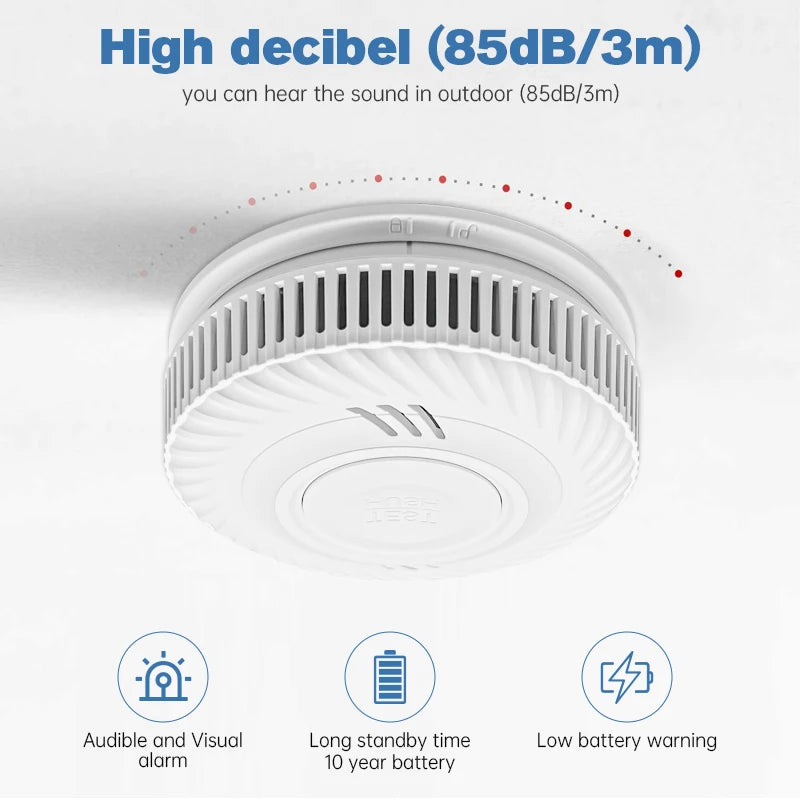 WiFi Tuya Smart Smoke Detector With Built-in 10 Year Lithium Battery For Parlor Room Kitchen Shop Fire Inspection Alarm Sensor