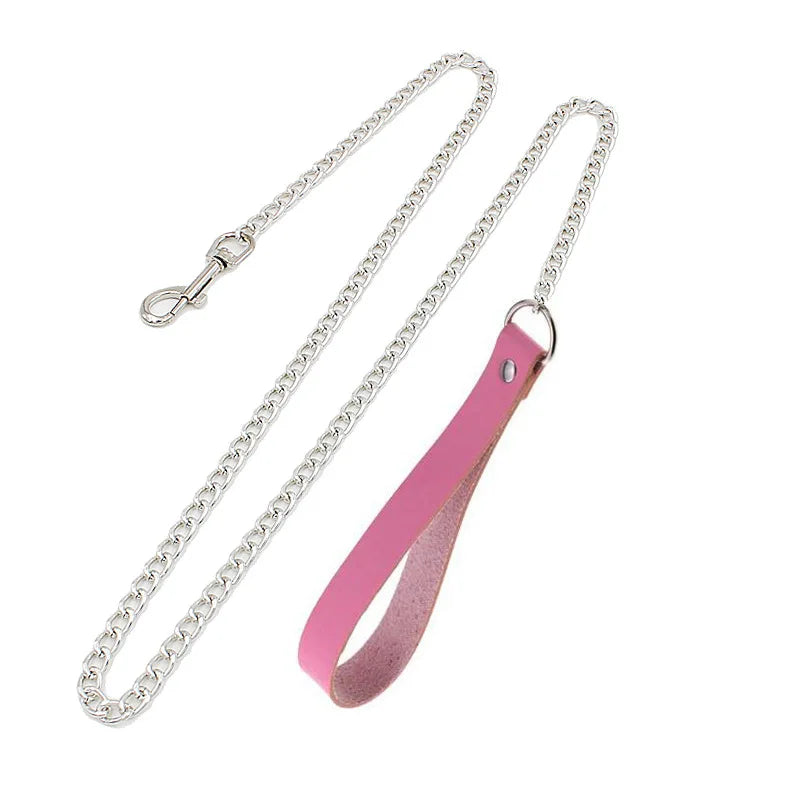 PU Leather Collar With A Leash Cosplay Metal Chain Heart Pendant Necklace Jewelry Punk Bdsm Slave Gothic Goth Choker For Woman