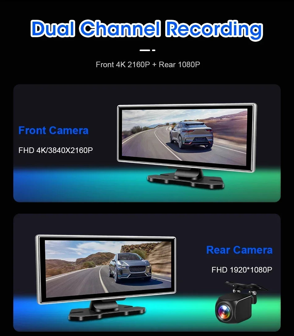 11.26 Inch 4K Dash Cam Rearview Mirror with Rear Camera and GPS