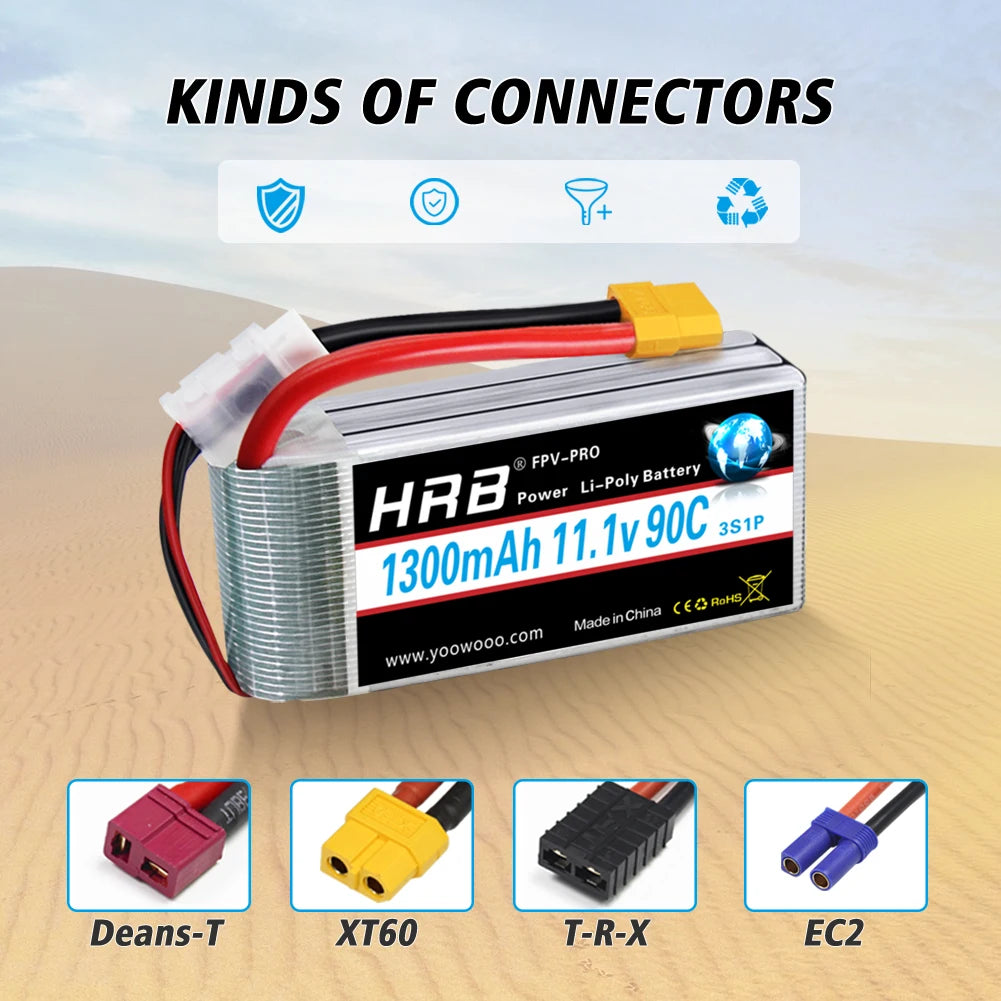 HRB 3S LiPo Battery 11.1V 1300mAh with XT60 Connector