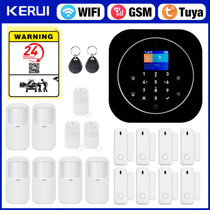 KERUI 2G GSM WIFI Alarm for Home Security Protection Tuya Smart Burglar Alarm System with Motion Detection Door Sensor Alexa