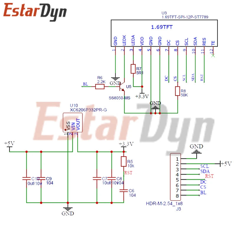 Modul displeja TFT IPS 1,69-Inch s radičom ST7789 a rozhraním SPI