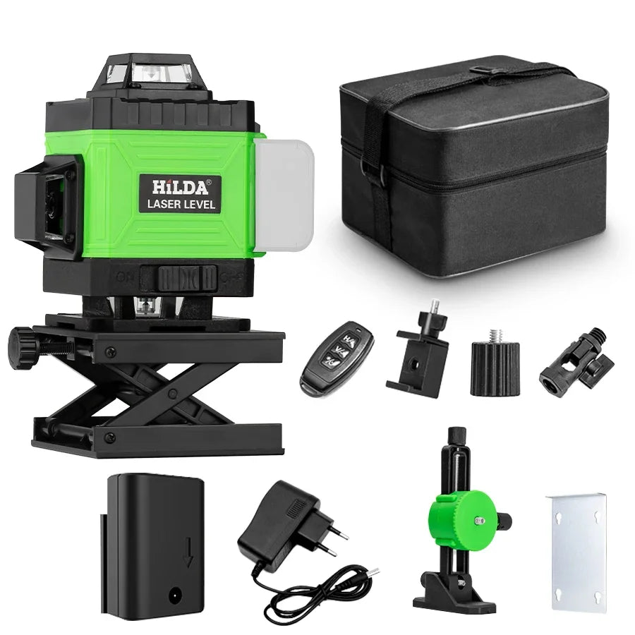 HILDA 4D 16 Lines Green Laser Level Self Leveling 360 Men Gift Horizontal and Vertical Cross Super Strong Green Laser Level