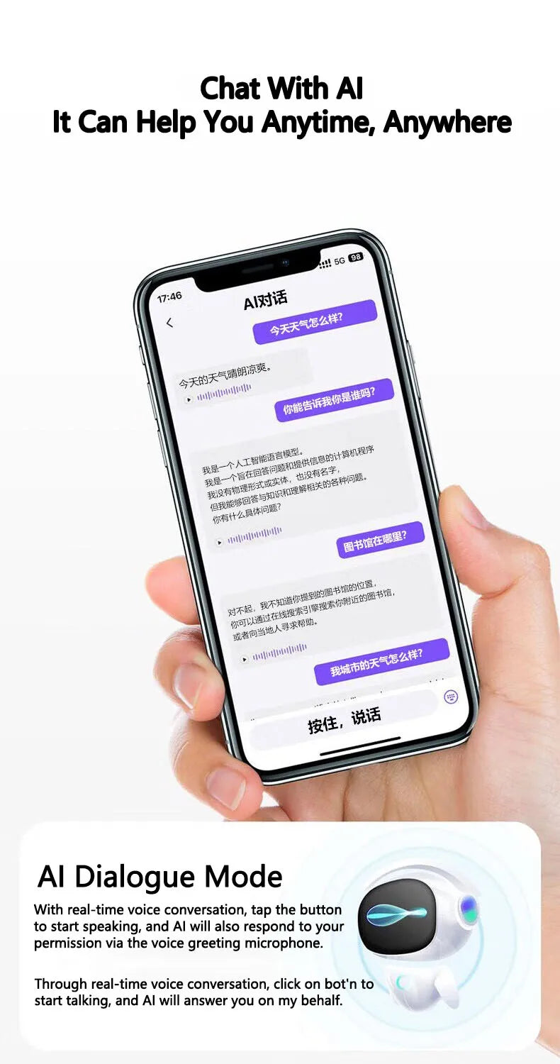 Lenovo LP49 AI Translation Headphones Wireless Bluetooth 5.4 Noise Reduction HD Call Earbuds Office Travel Real Time Translation