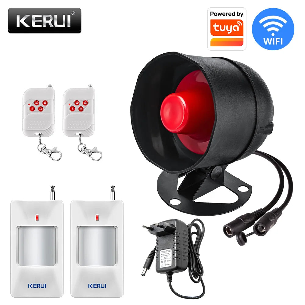 KERUI WIFI Siren Alarm System 110db Loudly Speaker Burglar Home Security Alarm Work With Tuya Smart Motion Sensor for House