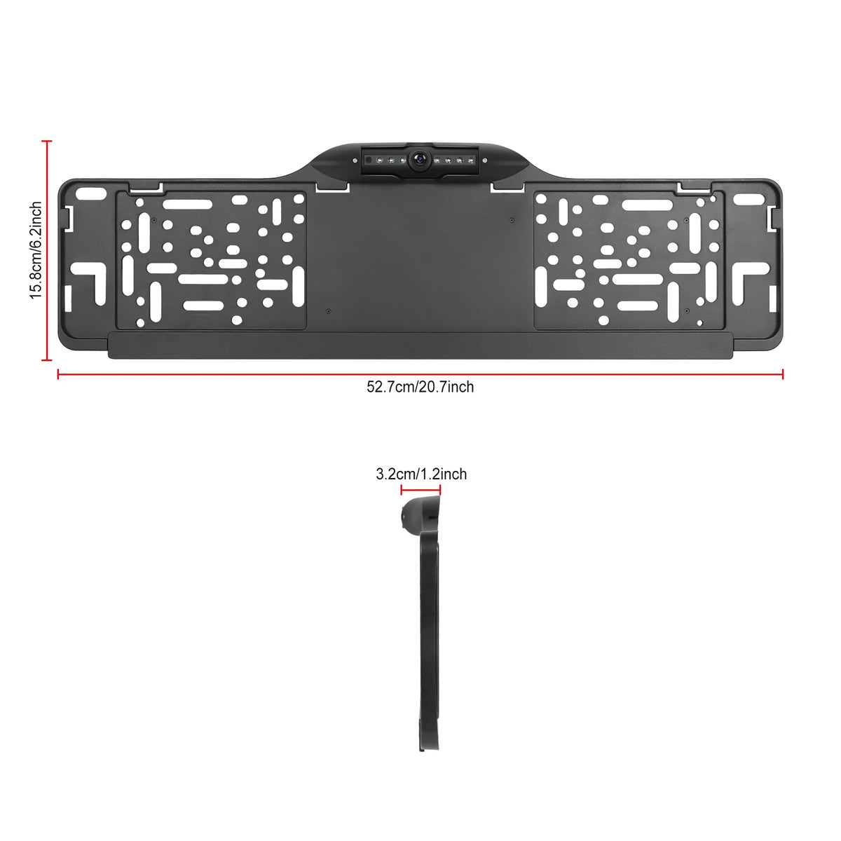 Cámara trasera para coche con marco de placa de matrícula europeo, impermeable, visión nocturna LED blanca 720P/1080P/CVBS Ajustable
