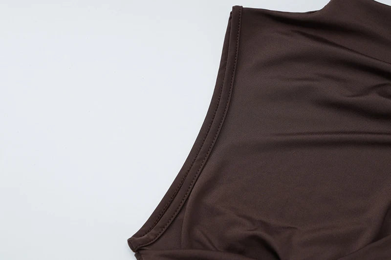 Mozision Irregular Draped Ruched Sexy Mini Dress For Women Elegant Turtleneck Sleeveless High Waist Pleated Club Party Dress