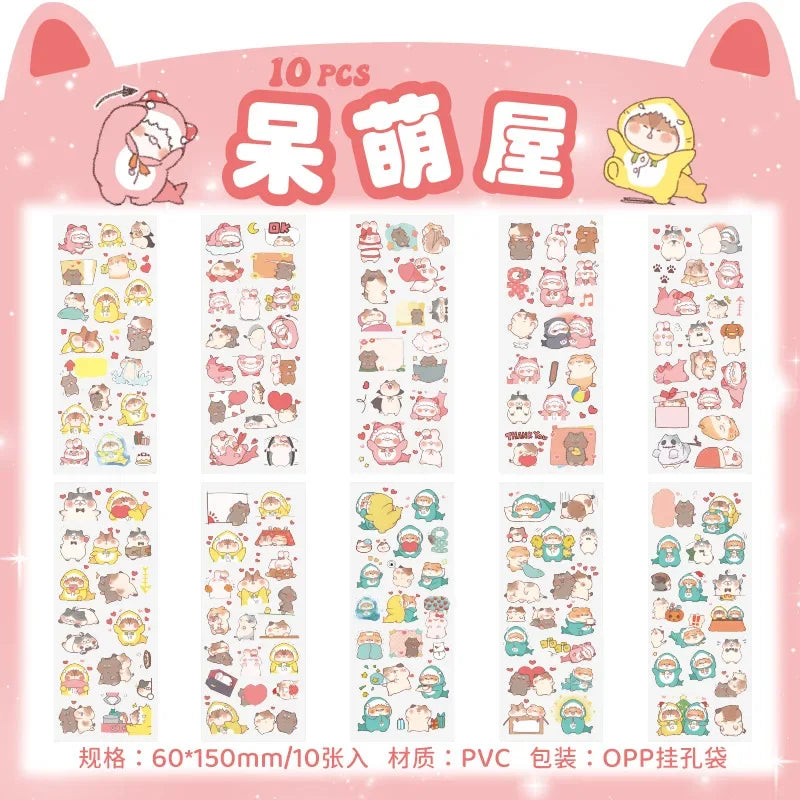 Cartoon Decorative Sticker Sheets – 10-Piece Pack