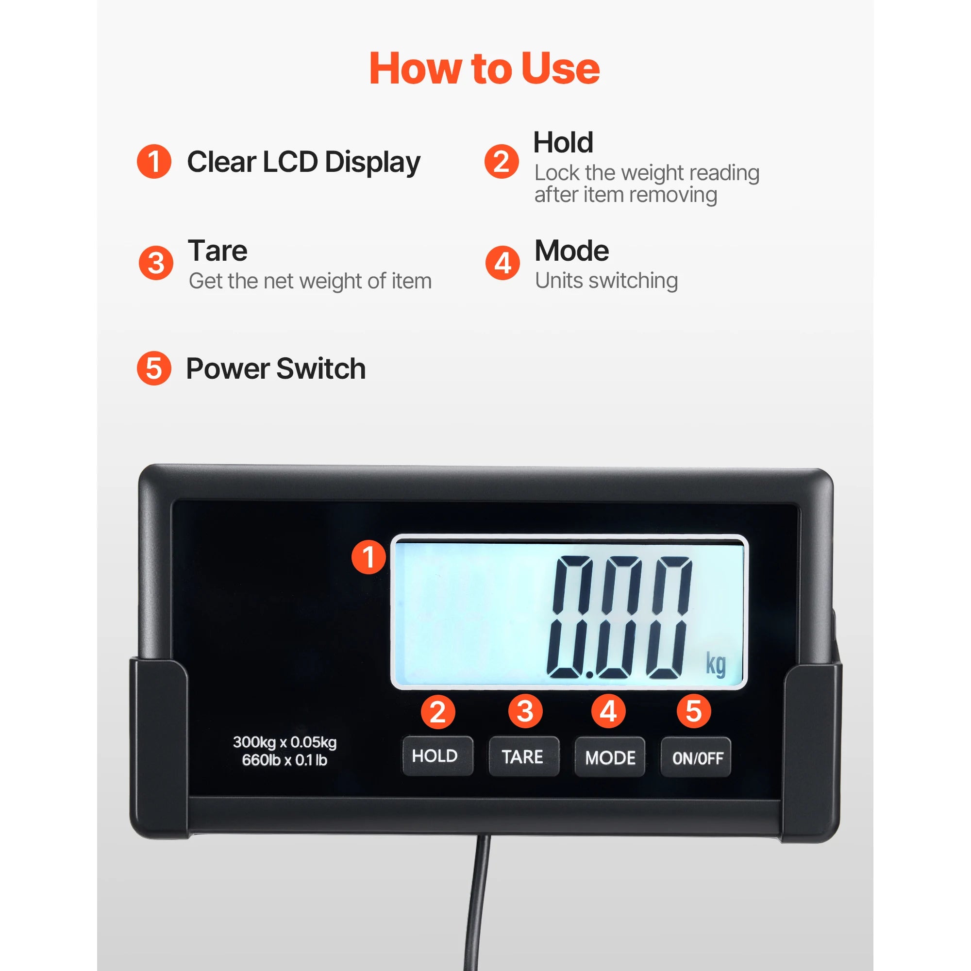 660 lb Digital Shipping Scale with LCD Display & AC/DC Power