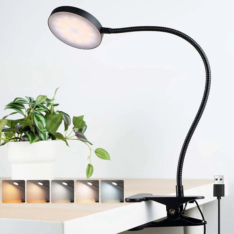 Lampă LED de citit cu prindere cu clips și gât flexibil, cu USB