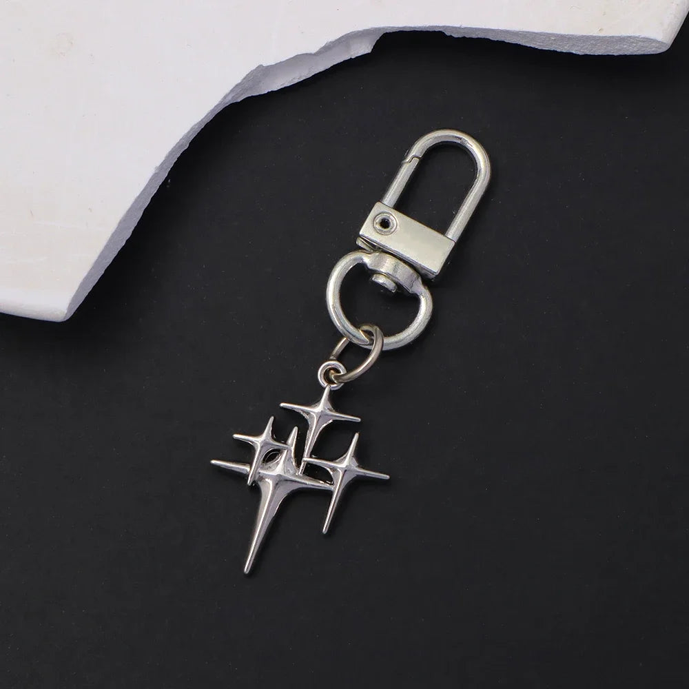Silver Star Moon Metal Keychain