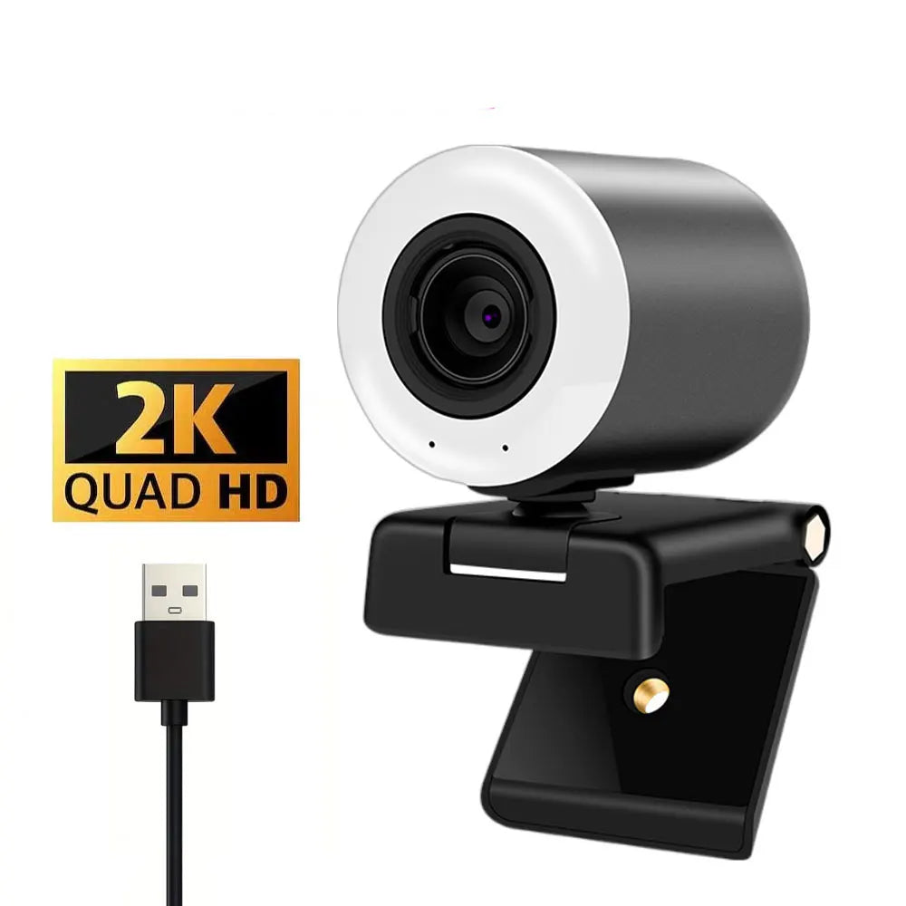 2K Streaming Webcam with Ring Light and Autofocus