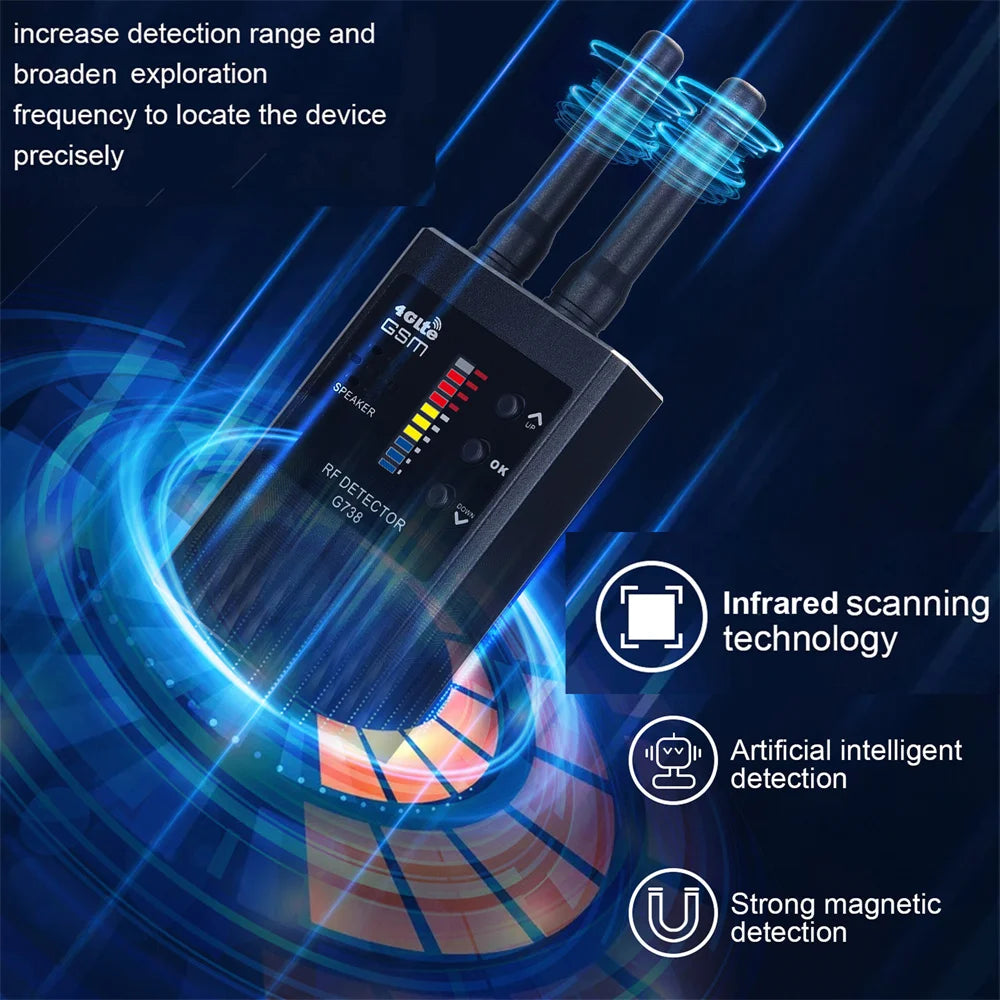 Portable G638 Professional Anti Spy Wireless RF Signal Detector, Hidden Camera Scanner, GPS Tracker, GSM Bug Finders