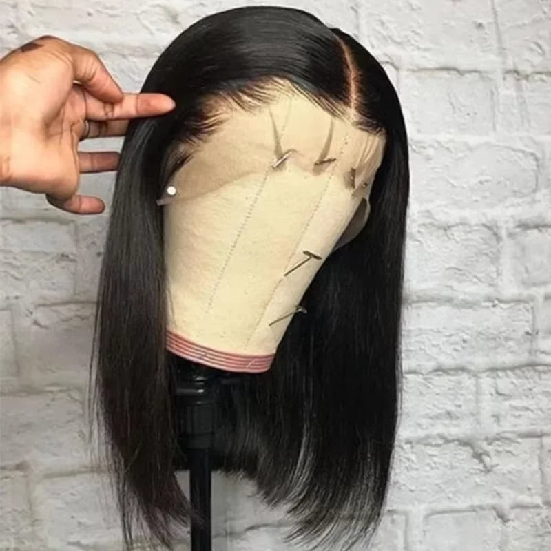 Short Straight Bob Wig Human Hair with Transparent Lace