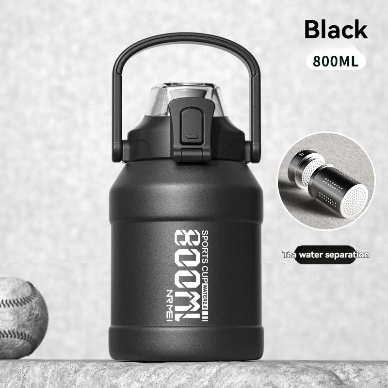 Thermos Wasserflasche mit Strohhalm, Griffbecher, 316 Edelstahlflasche, große Kapazität, vakuumisolierter Becher